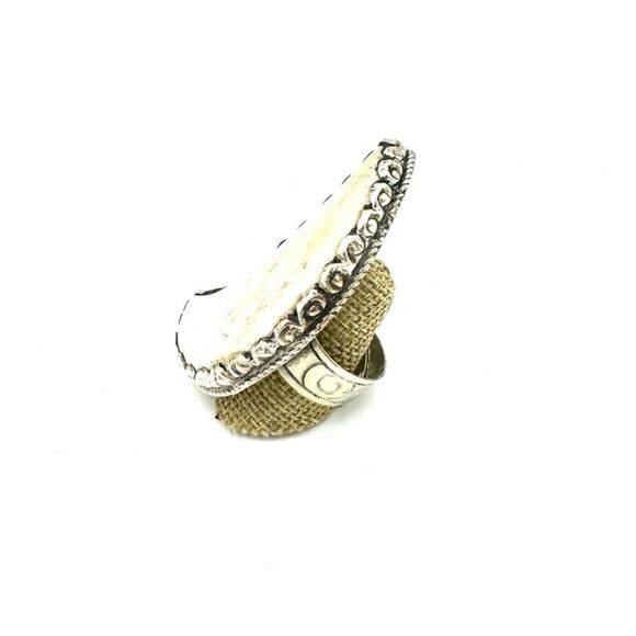 Jennifer Ponson Wanderlust Carved Bone and Silver Crescent Moon Ring - Picture 2 of 4